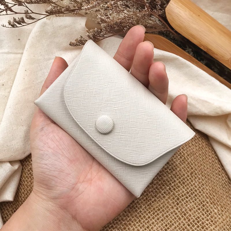 【零錢卡包】白色十字紋牛皮/萬用雜物收納包/簡約隨身小錢包 - 名片夾/名片盒 - 真皮 白色