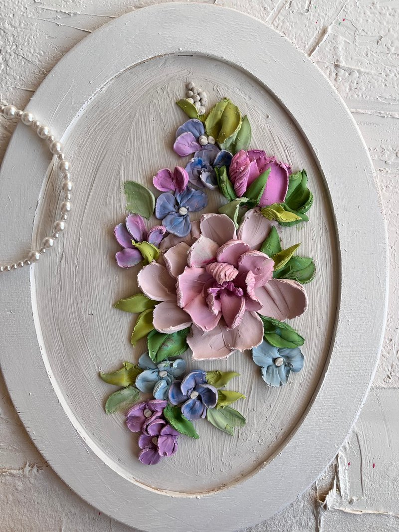 Bouguet painting 3d flowers painting Pink peony art - 壁貼/牆壁裝飾 - 其他材質 粉紅色