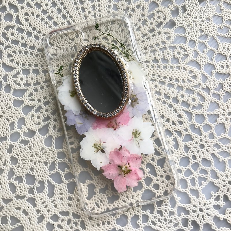 iPhone 7 手機殼 Dry Pressed Flowers Case 押花 乾燥花 鏡 白 粉紅壓花 003 - 手機殼/手機套 - 植物．花 多色
