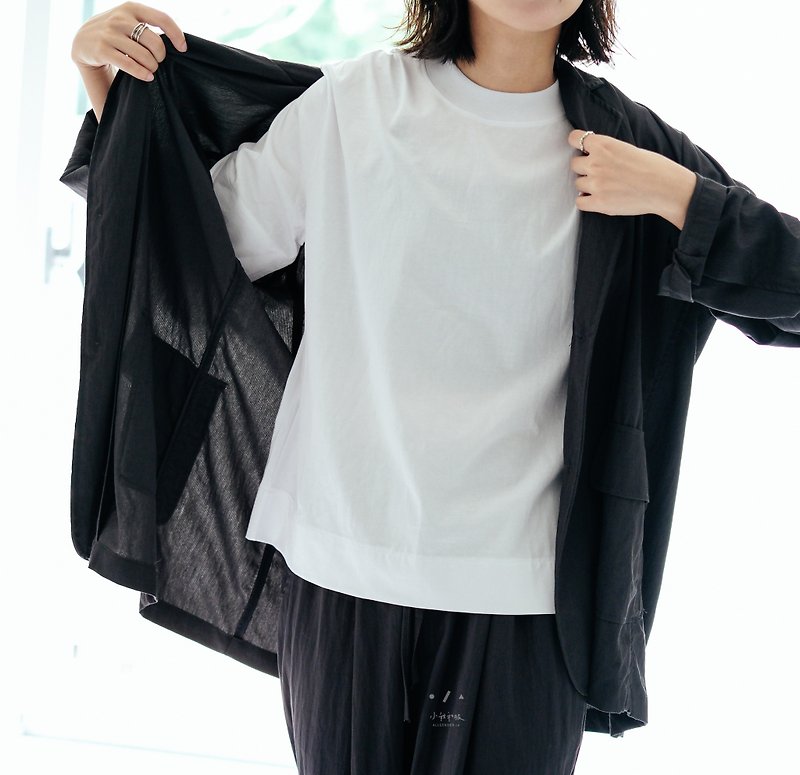 小さな衿、半袖TEE、小柄な方にもぴったりな日本製肌に優しいコットントップス 5カラー - Tシャツ - コットン・麻 ブラック