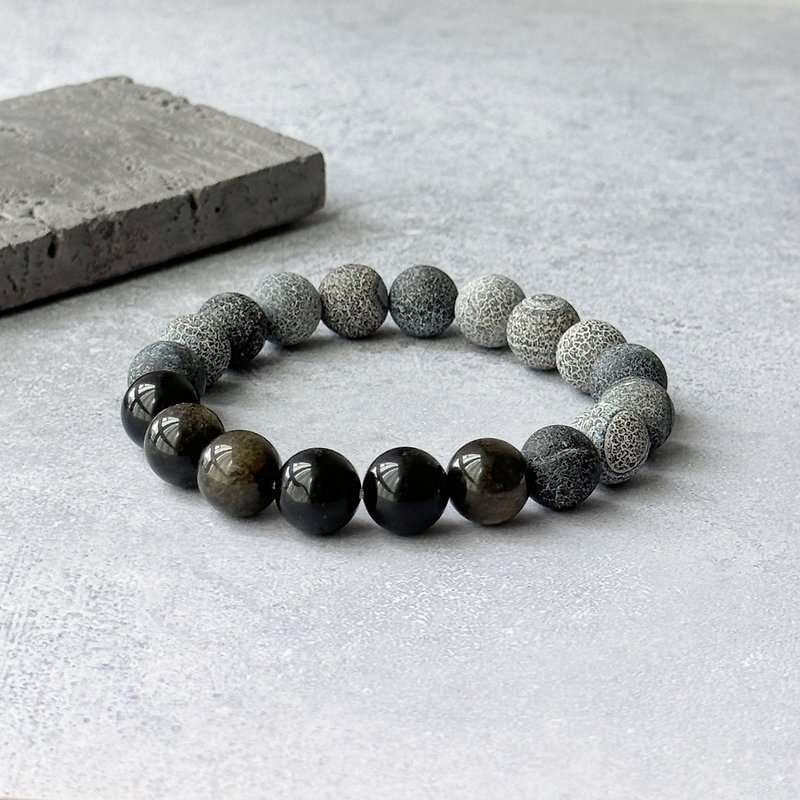 Stone Weathered Agate Natural Stone Crystal Stretch Bracelet Bracelet - Bracelets - Crystal Black