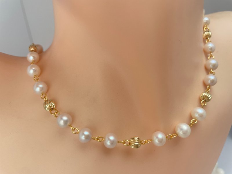 ゴールドウェーブ 天然淡水パール 華やか マグネットクラスプ ツイストチェーン ネックレス セーターチェーン - ネックレス - 真珠 ホワイト