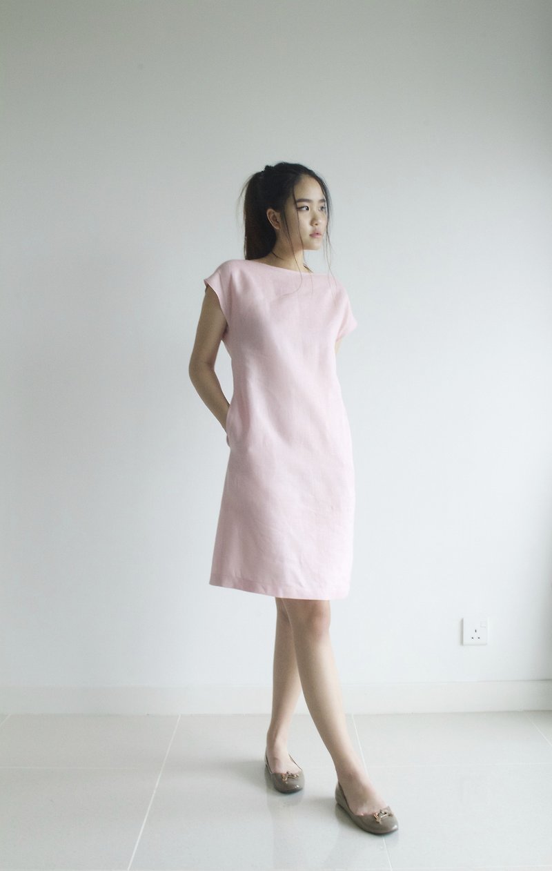 linen dress / linen clothing / linen for women / short dress E 40 D - ชุดเดรส - ลินิน 