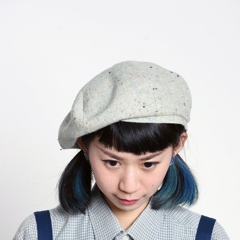 JOJA│ Beile / mixed color wool / powder blue green / monochrome no stitching - หมวก - ขนแกะ สีน้ำเงิน