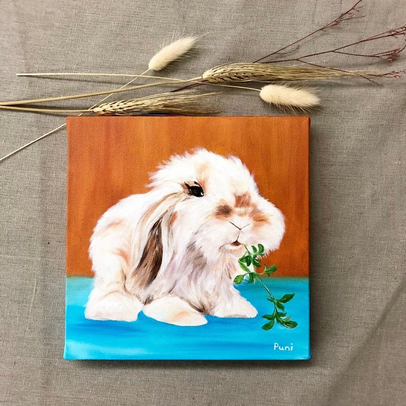 客製寵物畫 正方形油畫(30x30cm) - 似顏繪/客製畫 - 其他材質 紅色