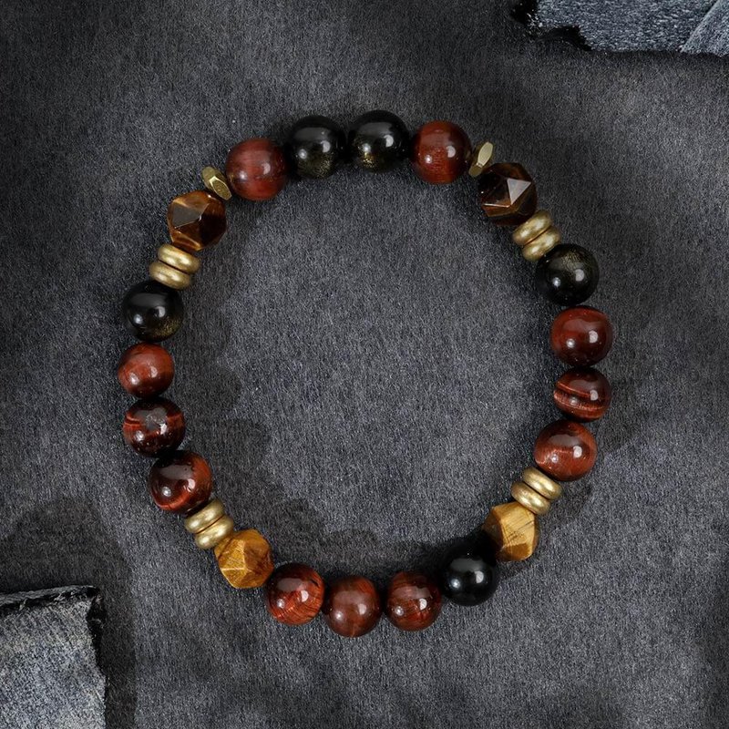 Source of Life | B12 Red Tiger Eye Yellow Tiger Eye Obsidian Crystal Bracelet - สร้อยข้อมือ - เครื่องเพชรพลอย สีแดง