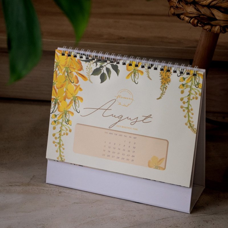 2024桌曆-花開四季-花卉桌曆-精美盒裝-交換禮物 - 日曆/月曆/年曆 - 紙 綠色