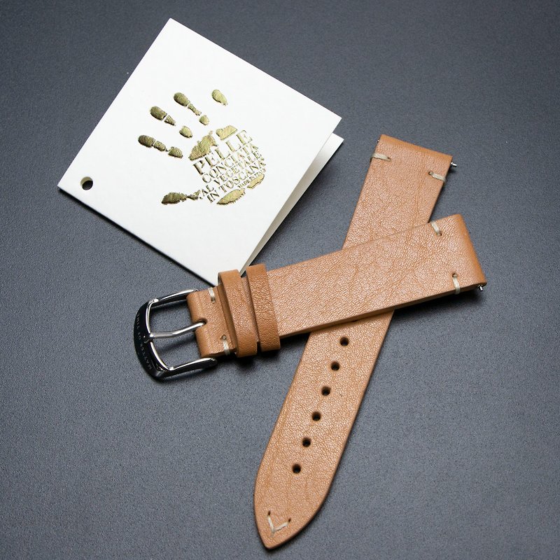 Italy vegan tanned leather strap - beige 20mm - Watchbands - Genuine Leather Khaki