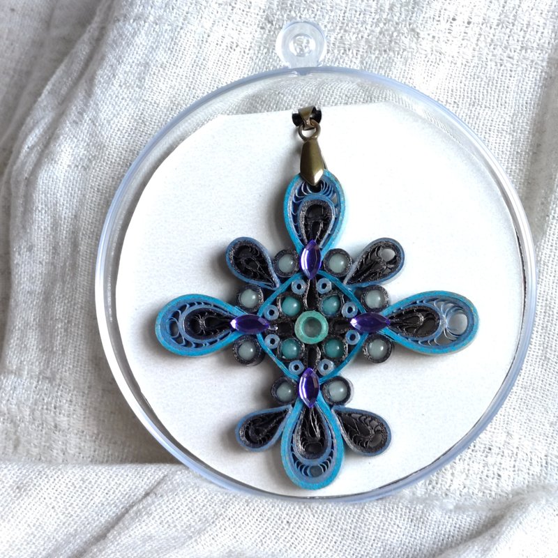 長版藍底仿金捲紙珠飾項鍊 - 項鍊 - 紙 藍色