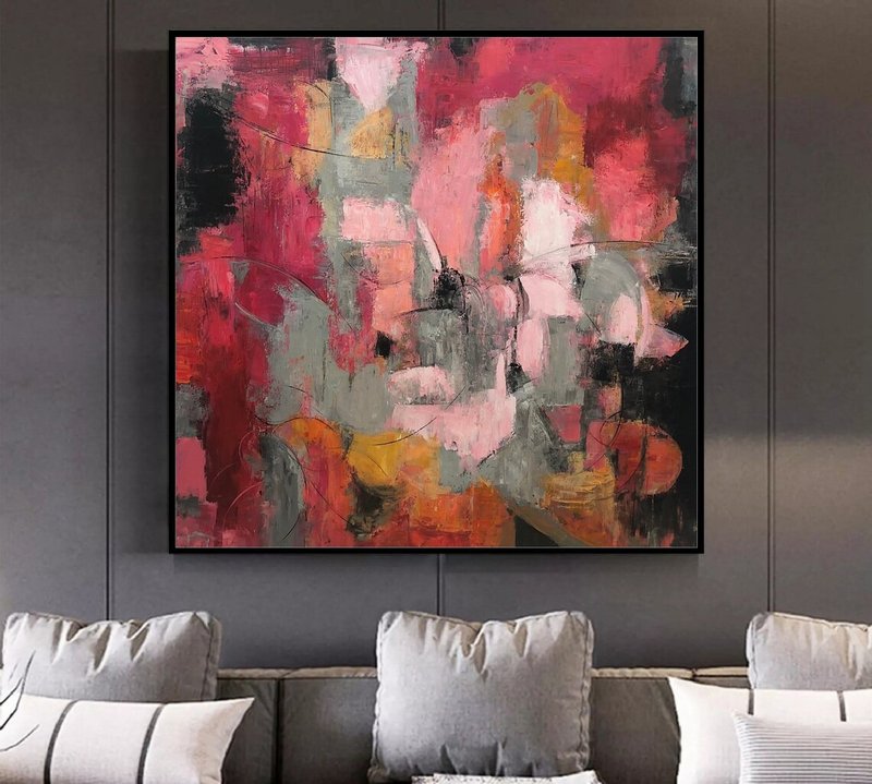 Extra Large Abstract Red Paintings On Canvas Colorful Expressionist Art Textured - 壁貼/牆壁裝飾 - 壓克力 多色