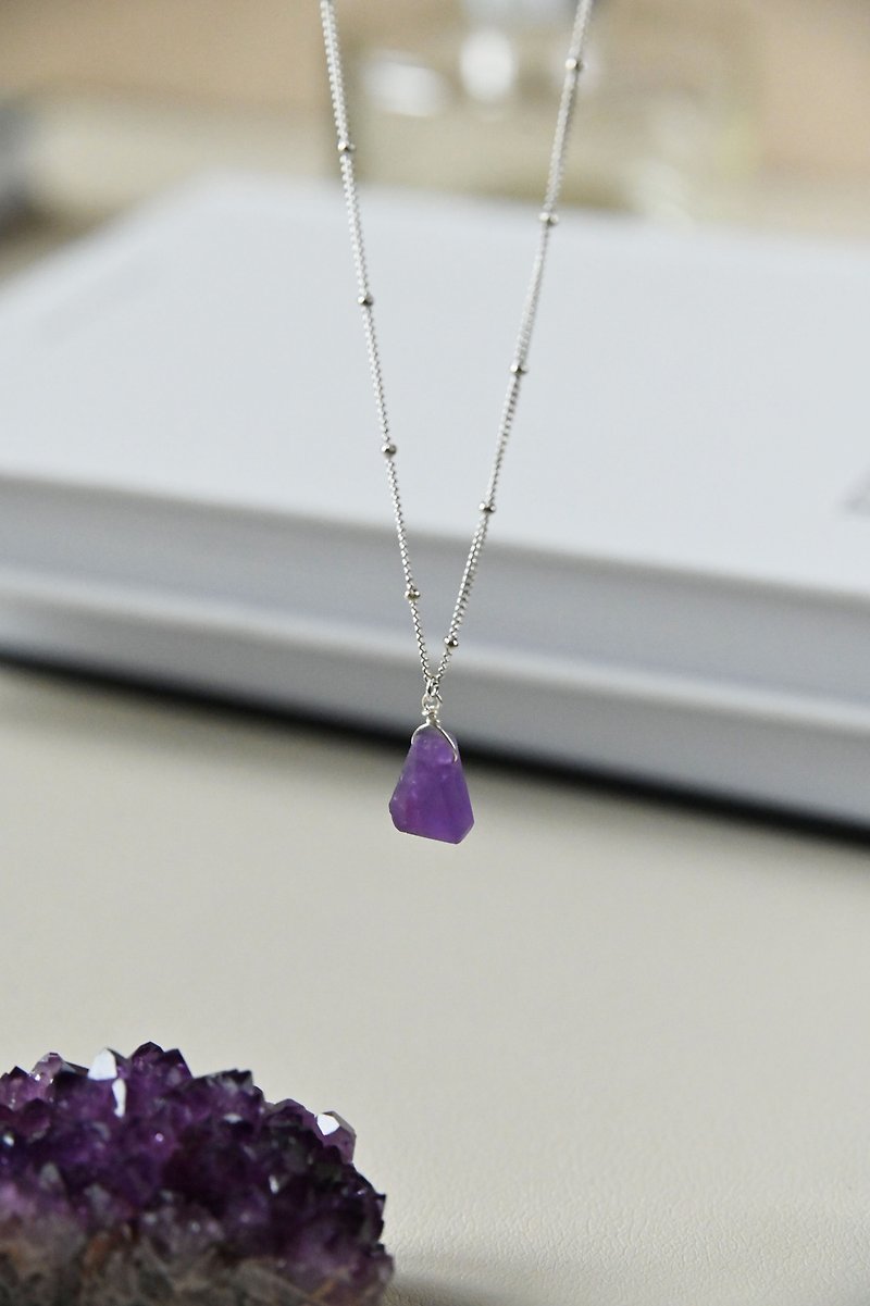 Matte sterling silver necklace / amethyst / pendant / JIEGEM sister's jewelry - สร้อยคอ - เครื่องเพชรพลอย สีม่วง