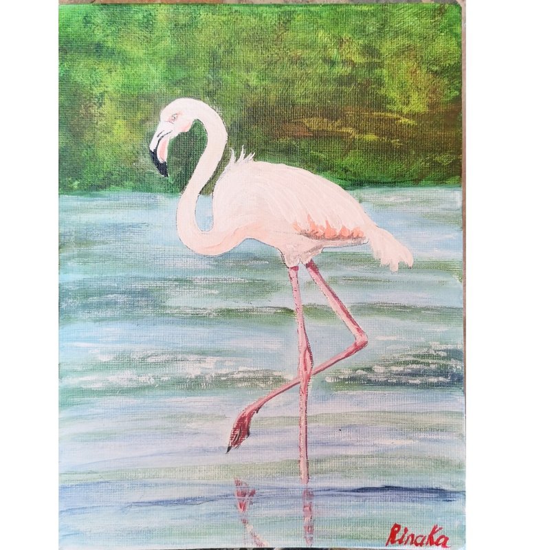 火烈鳥鳥原創框架藝術手繪藝術品 RinaArtSK - 壁貼/牆壁裝飾 - 其他材質 多色