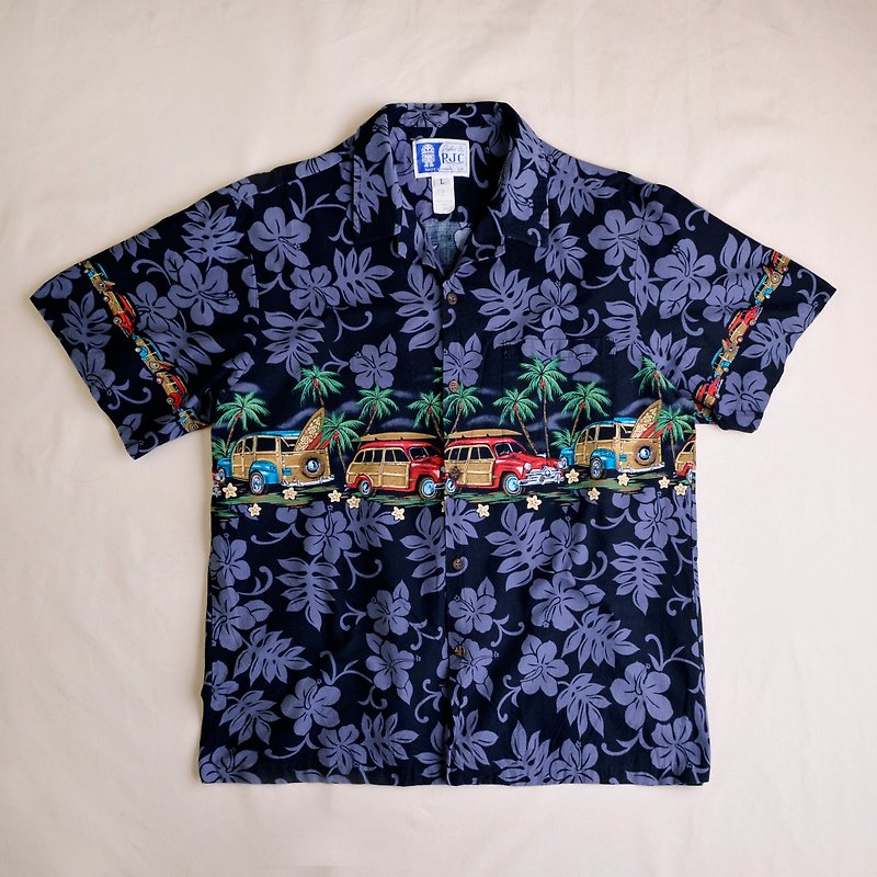 Vintage Hawaiian Shirts 夏威夷衫 - 男襯衫/休閒襯衫 - 棉．麻 黑色