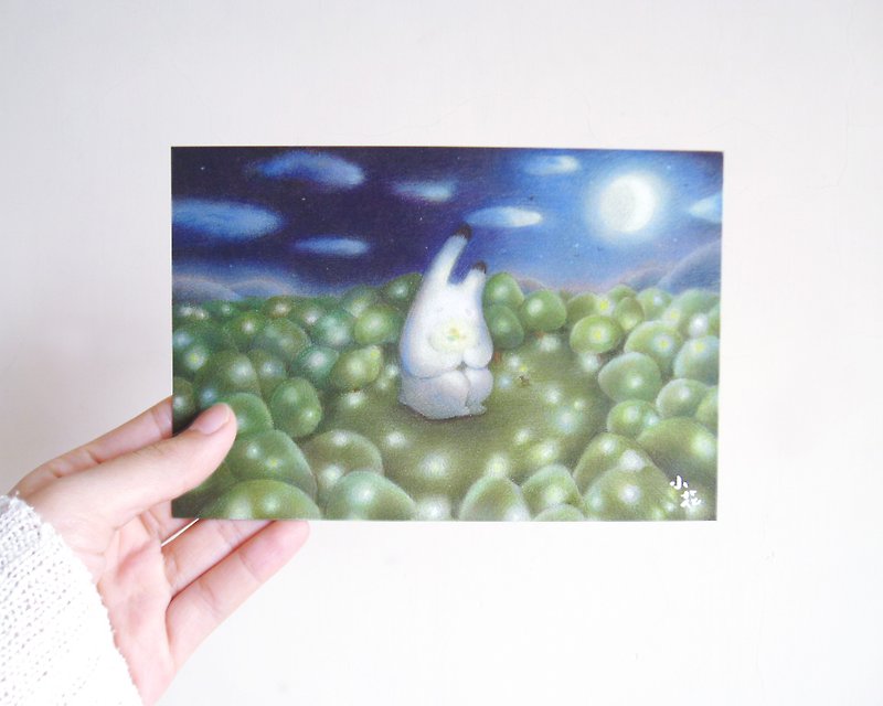 日系小兔子螢火蟲插畫卡片 明信片 - 心意卡/卡片 - 紙 藍色