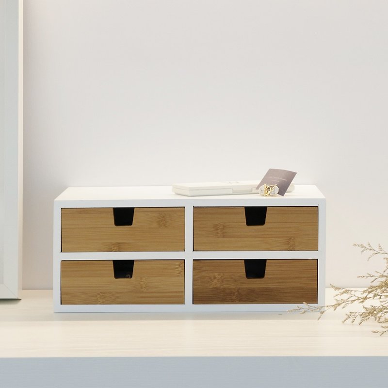 Double-layer four-grain bamboo drawer box (2+2) / home storage - Storage - Wood White