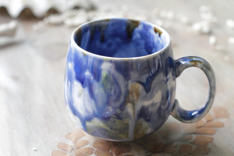 Hand-glazed oil painting style porcelain cup/mug 17 - Mugs - Pottery Blue