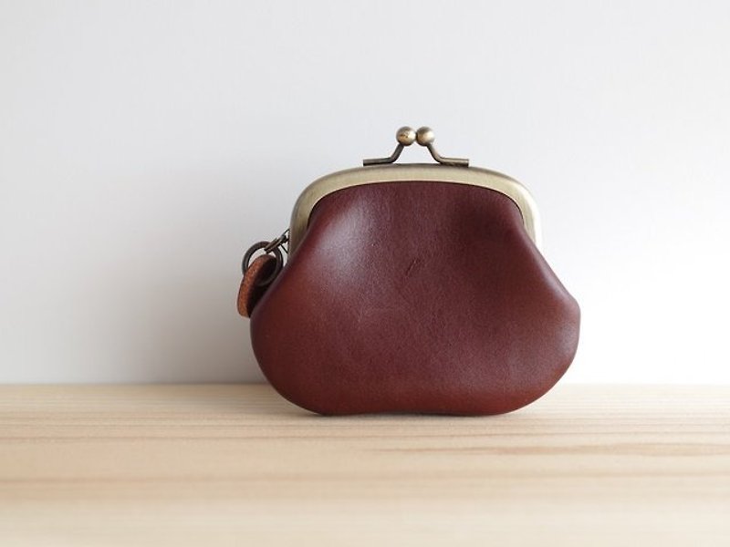 Snap lock leather coin purse reddish bloun - Coin Purses - Genuine Leather Brown