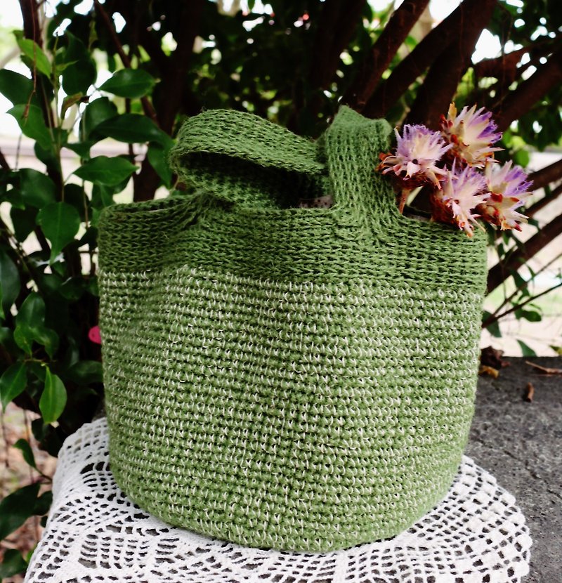 手作-森林系手提麻包/麻繩編織包-通勤/旅遊-溫暖手編織麻繩 - 手提包/手提袋 - 棉．麻 綠色