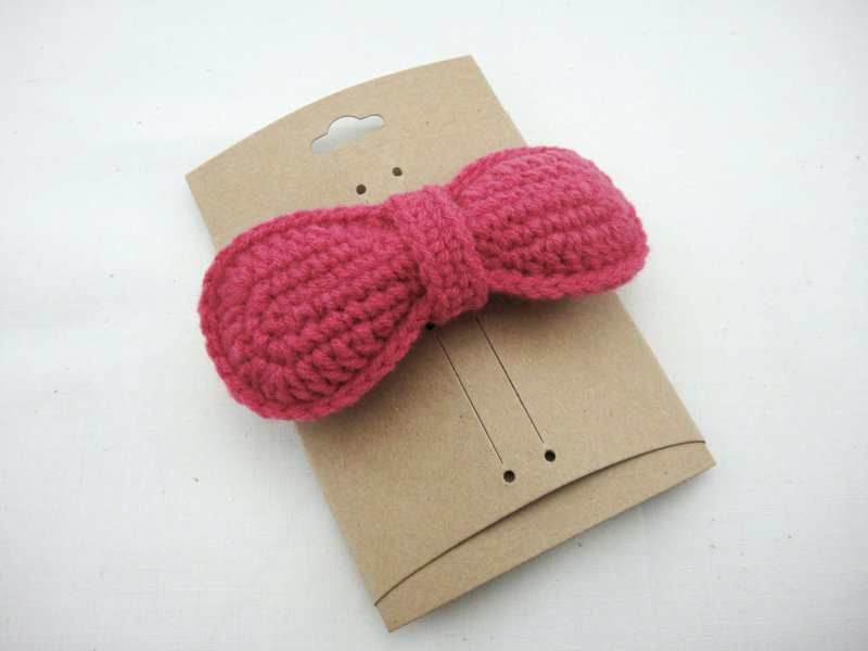 Crochet Bow Hair Barrette - Large Size - Rose Pink - 髮夾/髮圈 - 聚酯纖維 紅色