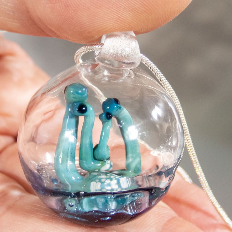 Loch Ness Monster Family Pendant • Blown Glass Nessie Dinosaur Necklace - Necklaces - Glass Green