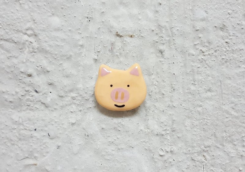 Pig ceramic pins - Brooches - Pottery Orange