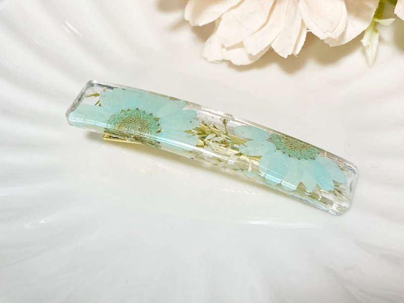 真花押花 晶菊白雪木 長形髮夾髮飾 真花髮飾 - 髮夾/髮圈 - 植物．花 藍色