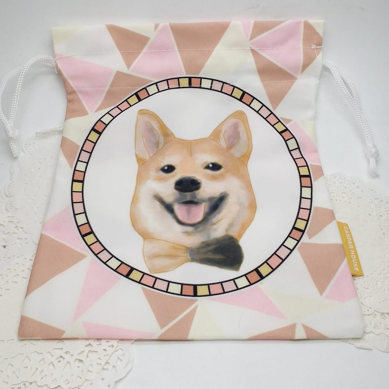 Mosaic Animal Drawstring Bag, ShibaInu - Drawstring Bags - Other Materials Pink