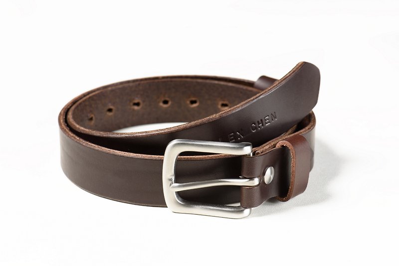 Leather handmade-Italian vegetable tanned saddle belt- Stainless Steel material-dark brown - เข็มขัด - หนังแท้ สีนำ้ตาล