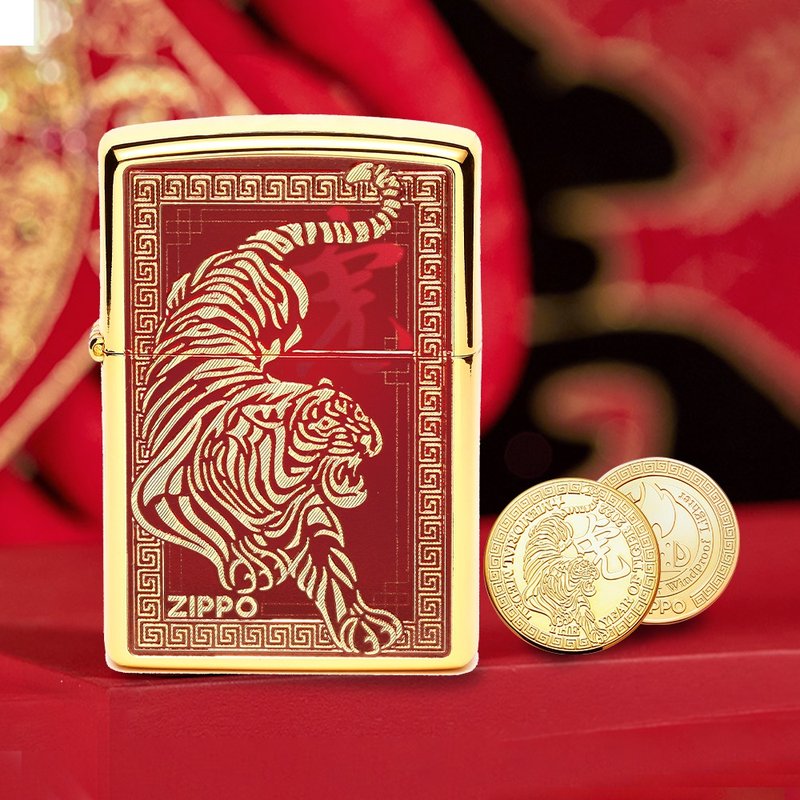 【ZIPPO官方旗艦店】虎年限量套裝-虎躍新程(亞洲限量)防風打火機 - 其他 - 銅/黃銅 金色