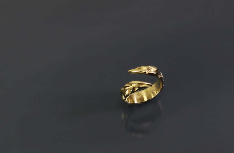 Faceted Series-Men's Leaf Faceted Bronze Open Ring - แหวนทั่วไป - ทองแดงทองเหลือง สีทอง