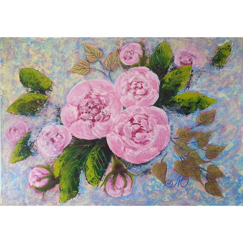 IllaUartGallery Pink Peony Painting Flower Original Art Floral Bouquet Wall Art Acrylic Painting