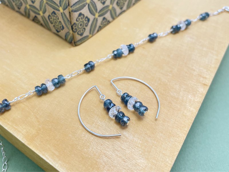 Sterling Silver Kyanite Topaz Dangle Hook Earrings - ต่างหู - เครื่องประดับพลอย สีน้ำเงิน