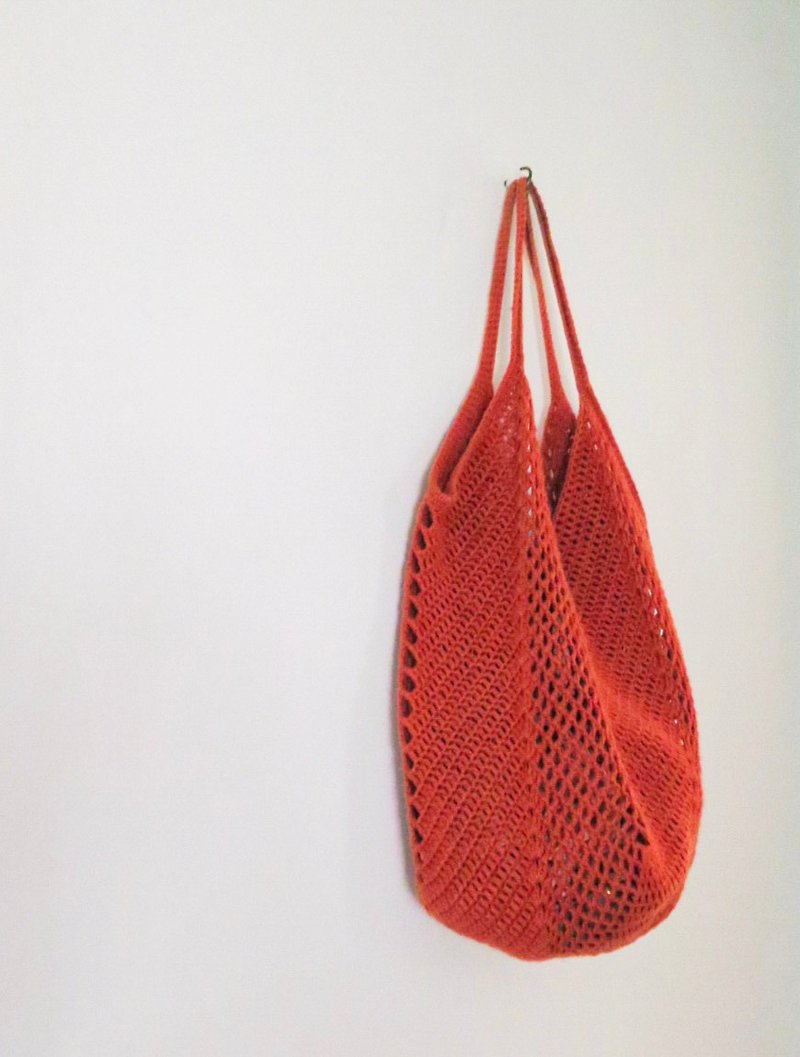 橙 紅 網 袋 - 側背包/斜背包 - 環保材質 紅色