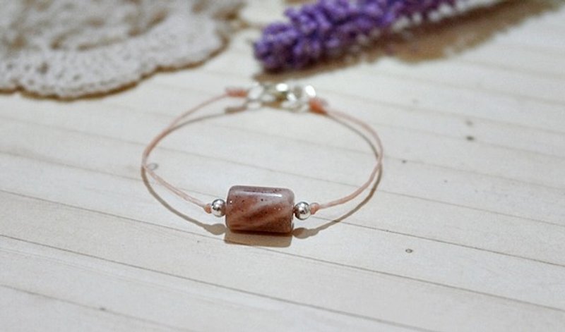 Thai silk wax X line of natural stone Sunstone _ // // color can be chosen - simple series - - สร้อยข้อมือ - ขี้ผึ้ง สีส้ม