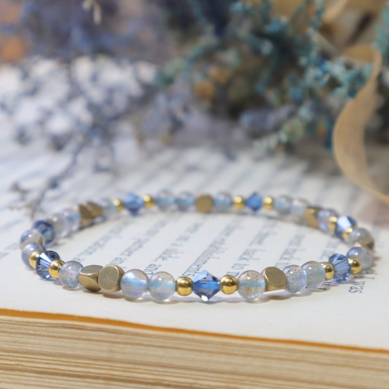 Richangshenghuo Bronze bracelet labradorite / Swarovski Crystal Tanabata gift customized - Bracelets - Copper & Brass Gray