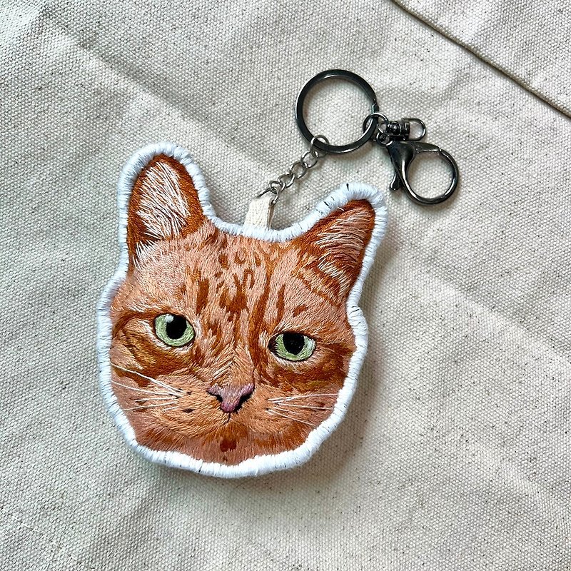พวงกุญแจน้องแมวส้ม - พวงกุญแจ - งานปัก สีส้ม