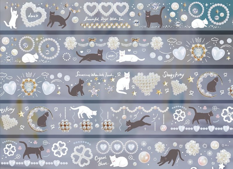 Pearl Cat PET washi tape Taiwan self-printed 10m roll - มาสกิ้งเทป - วัสดุอื่นๆ หลากหลายสี