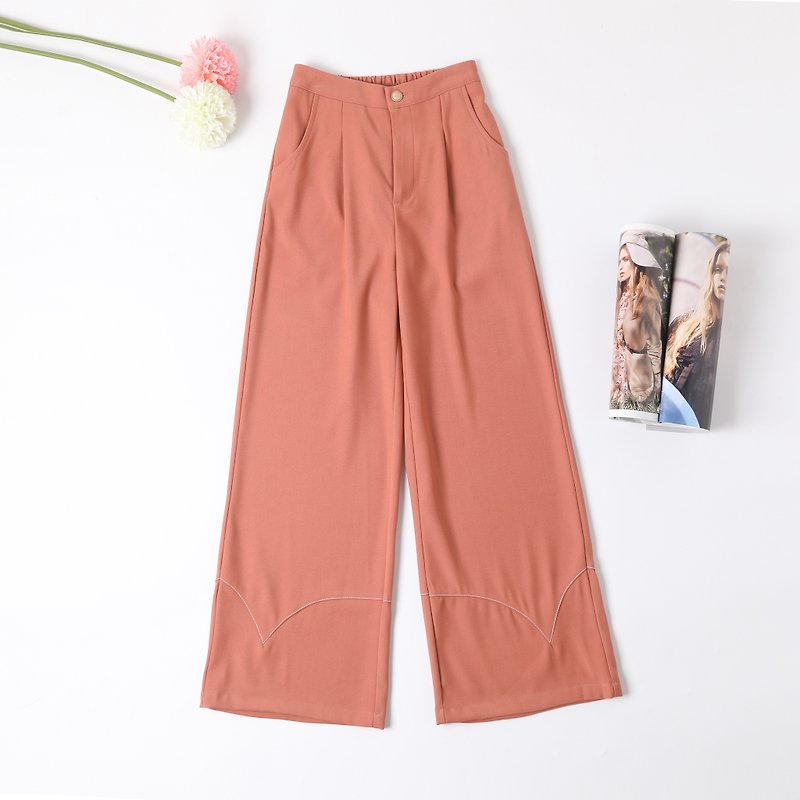 Bright Stitching Wide-Leg Pants | Brick Red | - Women's Pants - Polyester Red