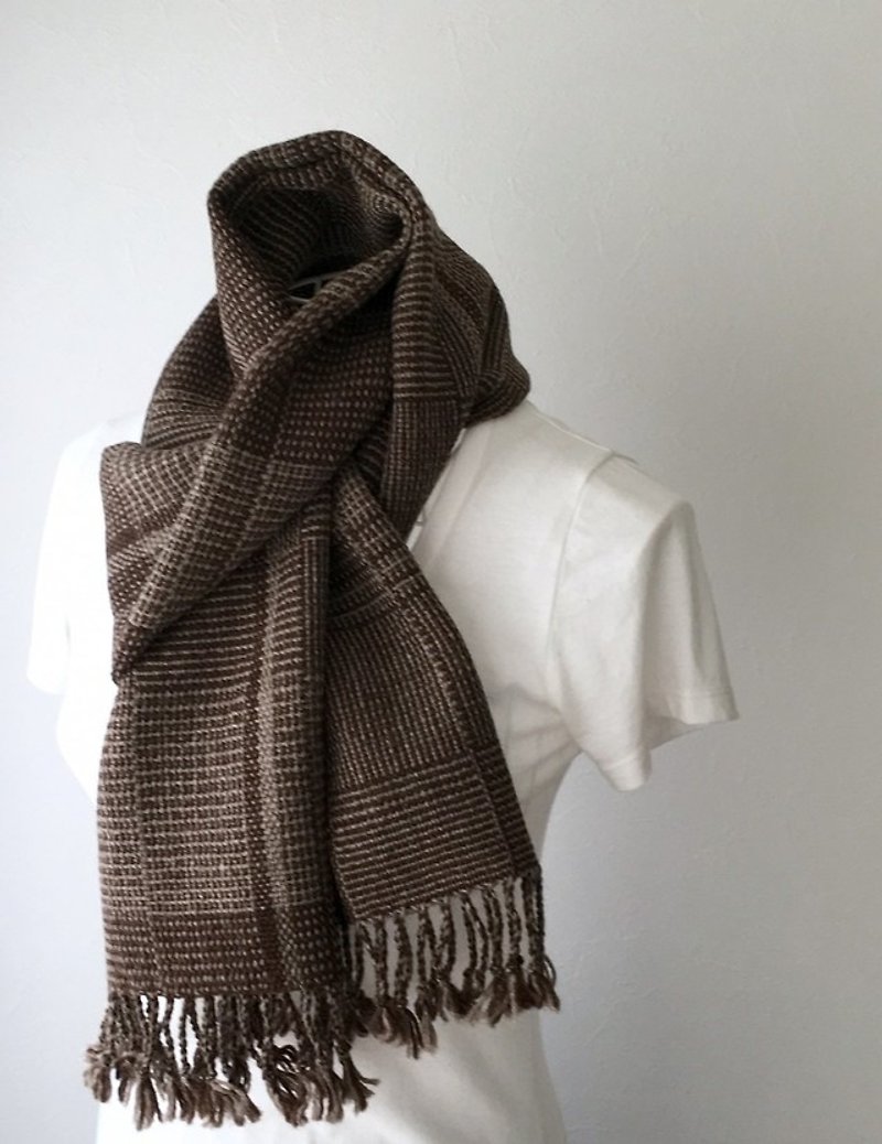 【ウール：秋冬】男女兼用：手織りマフラー "Brown Mix" - 絲巾 - 羊毛 咖啡色