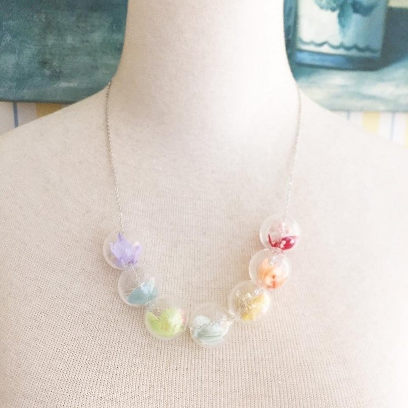 Rainbow Necklace Preserved Flowers Glass Ball Birthday Bridal Shower Gifts - Chokers - Plants & Flowers Multicolor