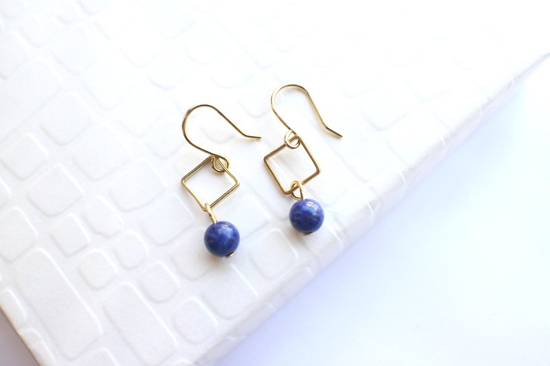 藍海- 黃銅 青金石耳環-可改夾 - 耳環/耳夾 - 其他金屬 藍色