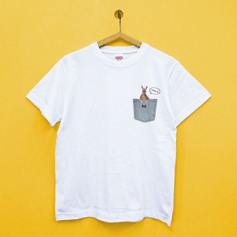 [Customized gift] Pocket pet-cute kangaroo-United Athle cotton soft and neutral T-shirt - เสื้อฮู้ด - ผ้าฝ้าย/ผ้าลินิน 