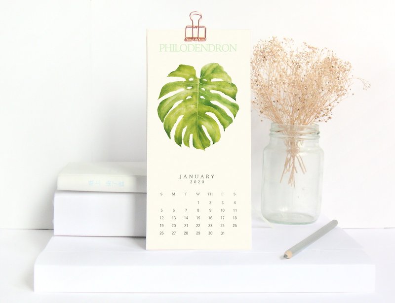 植物愛好家の贈り物のための植物サイレント2020カレンダー/テーブルカレンダーパート2 - カレンダー - 紙 グリーン