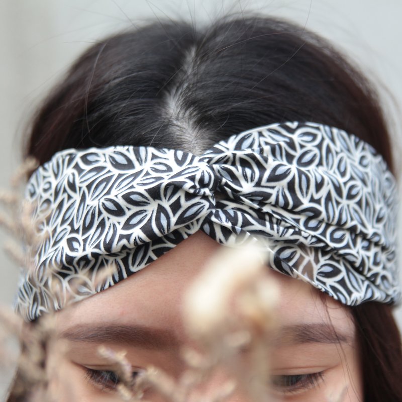 Only black and white forest black, white, light blue American fine woven cotton handmade cross elastic headband - Headbands - Cotton & Hemp Black