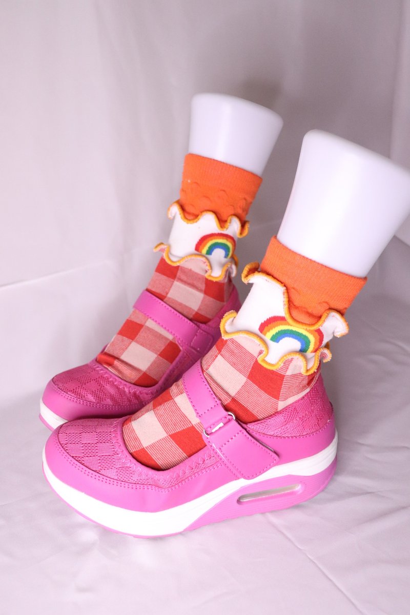 Orange x Red Rainbow Colorful Mellow Socks Flashy Socks Unique 22.5-25 Women's Socks - Socks - Other Materials Orange