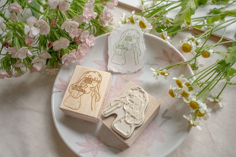 Camera Girl Wooden Handle Rubber Stamp - Stamps & Stamp Pads - Rubber 
