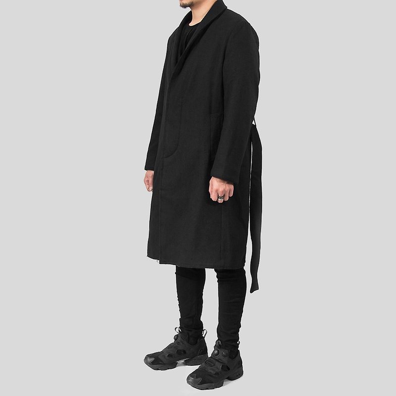 [ionism] drop shoulder wool coat black - เสื้อโค้ทผู้ชาย - ขนแกะ สีดำ