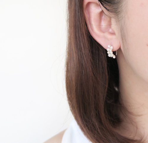 COOL & HOT 925純銀 珍珠C圈 耳針耳環 耳夾 一對