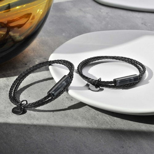 Crudo Leather Craft Ricordi 客製化刻字 皮革天然石寶石手環 (藍虎眼石)