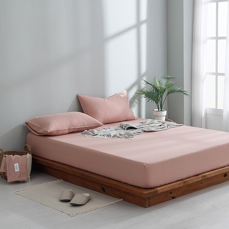 Solid color classic-Yunmiansha three-piece pillowcase bed bag set (coral pink) - เครื่องนอน - ผ้าฝ้าย/ผ้าลินิน สึชมพู